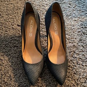 Aldo Black Faux Snakeskin Heels